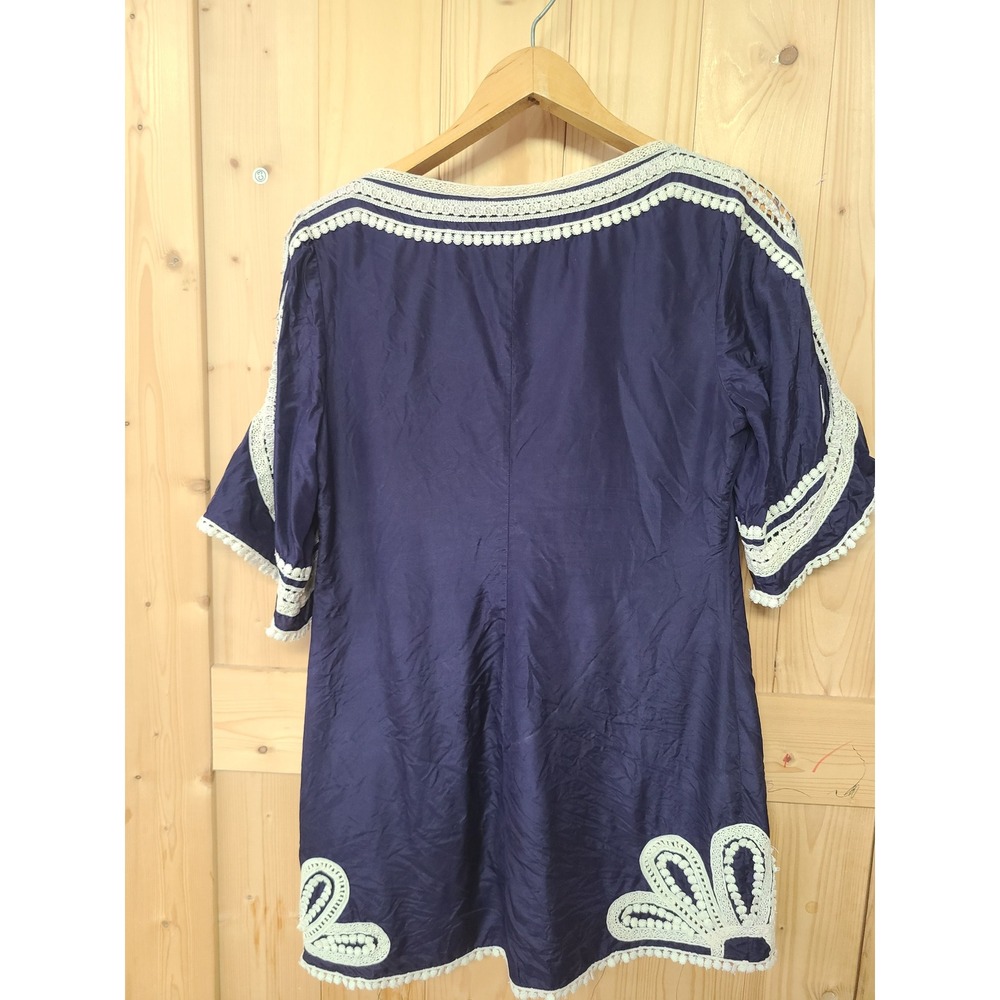 Yoana Baraschi Tunic Dress Womens Size 8 Purple Silk Blend Crochet Lace Boho - Picture 7 of 10
